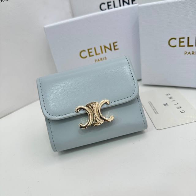 Celine 16332颜色 蓝灰尺寸 11*10*5新款凯旋门2 件套 Celine短式钱包非常炫美的一个系列 专柜同步 采用头层牛皮 精致时尚