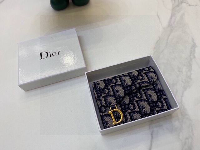 6114 Dior 专柜新款女士卡包原版帆布配顶级羊皮 原版质量做工 小身躯 大容量 超级美哦 专柜藏蓝色