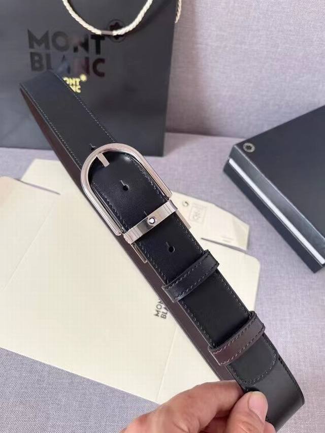 Montblanc万宝龙 宽3.5Cm 采用头层牛皮 精品针式扣头 自由裁剪商务休闲皮带