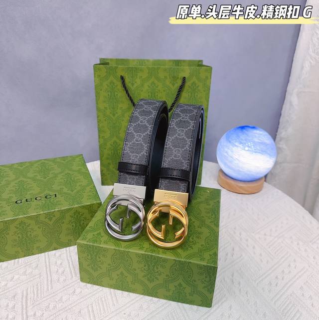 Gucc古奇g家 原单新品 带身采用雙面意大利進口原廠牛皮纹 非市场普通版本 黑色经典配色 百搭适合各种场合 扣头精品设计注意细节 宽度3.8Cm