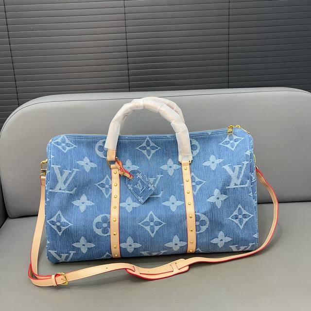 Louisvuitton 路易威登 丹宁牛仔布 Keepall旅行袋 手提包袋 机场包 采用精湛镶嵌细工，实物拍摄 原厂原版面料 配送 防尘袋 50 X 27