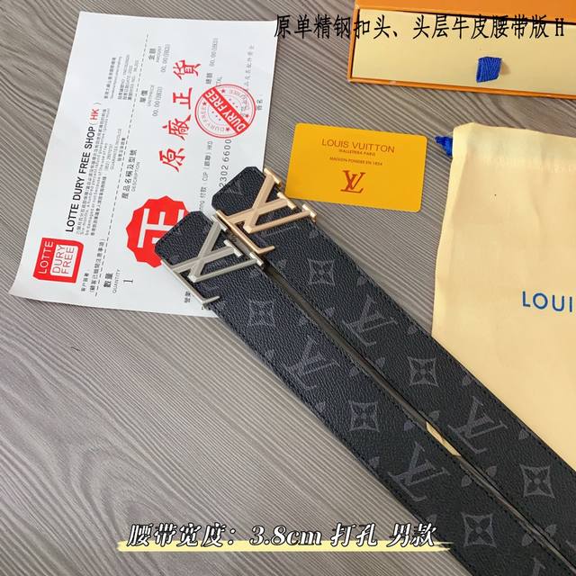 路易l驴家 寬度3.8Cm 為原廠头层牛皮 風格效果 底為柔軟的黑色头层牛皮 經典字母精钢扣头效果 手感極佳 从买原版到开发历经数月打造而出 选料 做工细节 媲