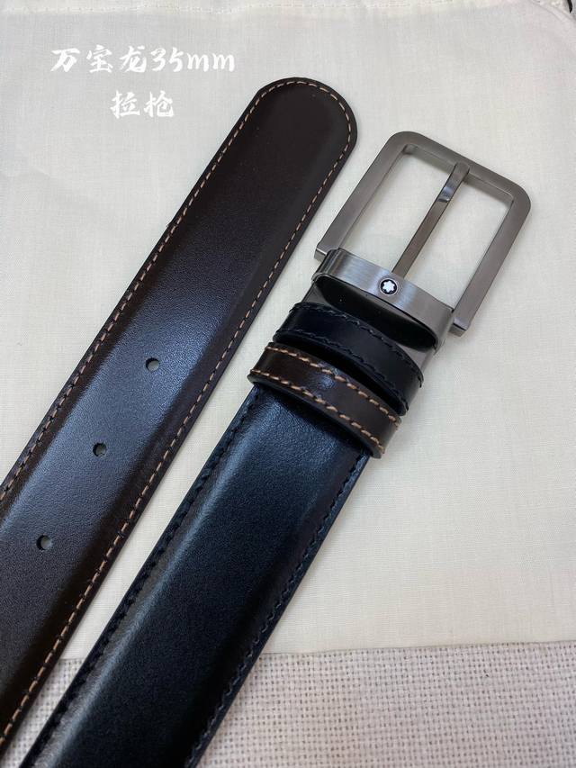 Montblanc万宝龙 宽3.5Cm 采用头层牛皮 精品针式扣头 自由裁剪商务休闲皮带